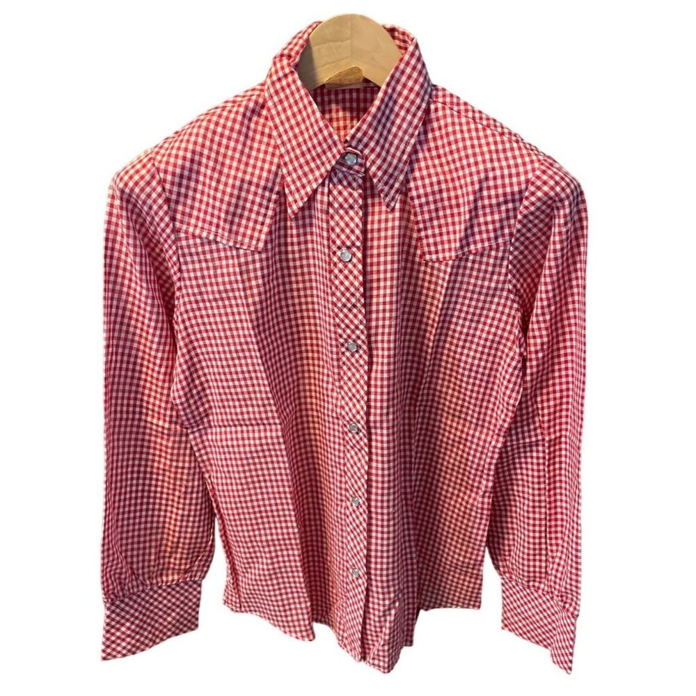 Vintage Shirley of Atlanta Red Plaid Button Down Pearl Button Top SZ Small